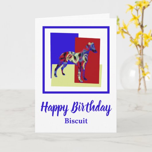 Whippet Dog Red Blue Yellow Birthday Card Karte (Gelbe Blume)