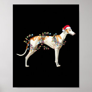 Whippet Dog Santa Claus Hat Weihnachtslicht Poster
