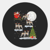 Whippet Dog Santa Sleigh Flying Funny Magical Chri Runder Aufkleber (Vorderseite)