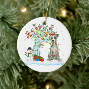 Whippet Dog Xmas Tree Lighting   WEIHNACHTSMANNMÜT Keramik Ornament