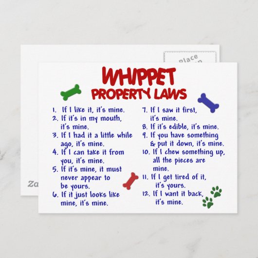 WHIPPET-Eigenschaftengesetze 2 Postkarte (Vorne/Hinten)