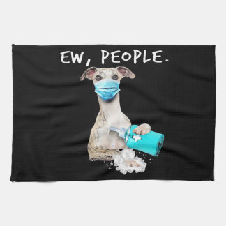 Whippet Ew Leute, die eine Gesichtsmaske tragen Geschirrtuch