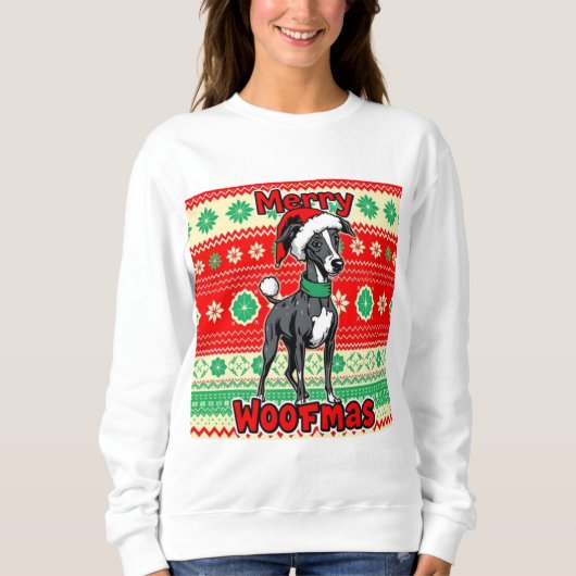 Whippet Frohe Woofmas Sweatshirt (Vorderseite)