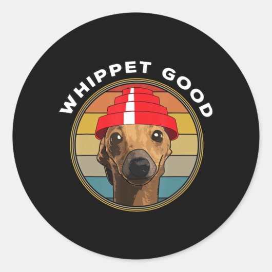 Whippet Good Funny 80er Music Dog Design Runder Aufkleber (Vorderseite)
