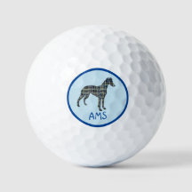 Whippet Grey Hund Silhouette Monogram Grid Blue