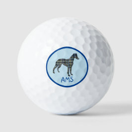 Whippet Grey Hund Silhouette Monogram Grid Blue Golfball