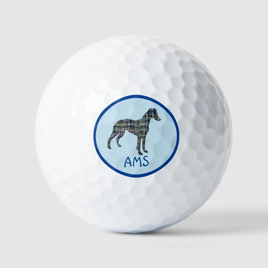 Whippet Grey Hund Silhouette Monogram Grid Blue Golfball (Vorderseite)