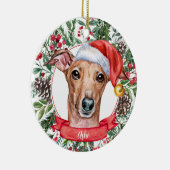 Whippet Greyhound Hund Custom Weihnachtsmannmütze  Keramik Ornament (Rechts)