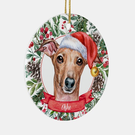 Whippet Greyhound Hund Custom Weihnachtsmannmütze  Keramik Ornament (Rechts)