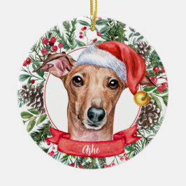 Whippet Greyhound Hund Custom Weihnachtsmannmütze Keramik Ornament