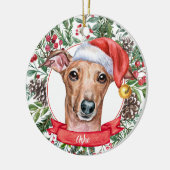 Whippet Greyhound Hund Custom Weihnachtsmannmütze  Keramik Ornament (Links)
