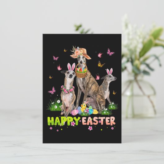 Whippet Happy Oster Bunny Egg Ostern Geschenk Kind Einladung (Stehend Vorderseite)