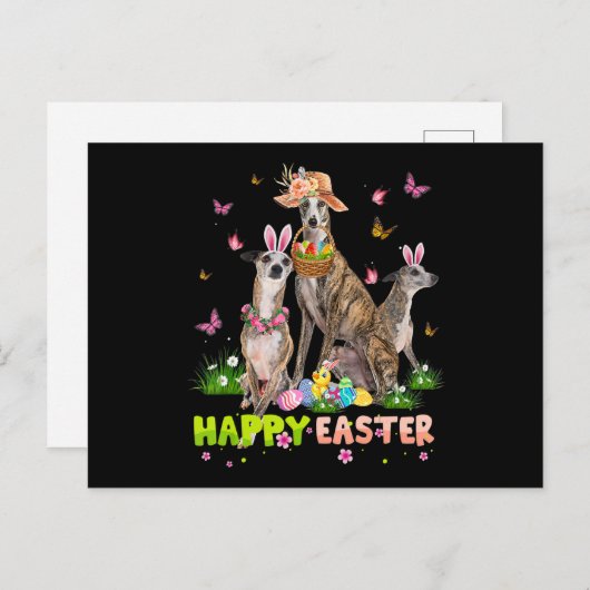 Whippet Happy Oster Bunny Egg Ostern Geschenk Kind Postkarte (Vorne/Hinten)