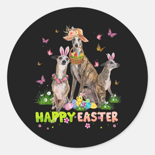 Whippet Happy Oster Bunny Egg Ostern Geschenk Kind Runder Aufkleber (Vorderseite)