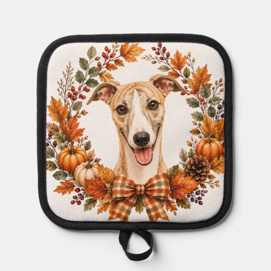 Whippet-Herbstkranz Topflappen (Vorderseite)