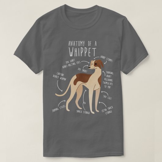 Whippet Hund Anatomie T-Shirt (Design vorne)