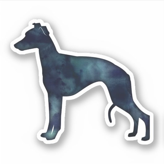 Whippet Hund Rasse Schwarze Wasserfarbe Silhouette Aufkleber (Vorderseite)