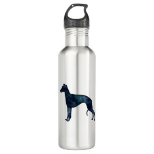 Whippet Hund Rasse Schwarze Wasserfarbe Silhouette Edelstahlflasche