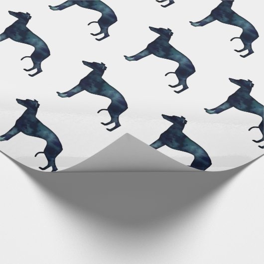 Whippet Hund Rasse Schwarze Wasserfarbe Silhouette Geschenkpapier (Ecke)