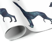 Whippet Hund Rasse Schwarze Wasserfarbe Silhouette Geschenkpapier (Rolleneckpunkt)