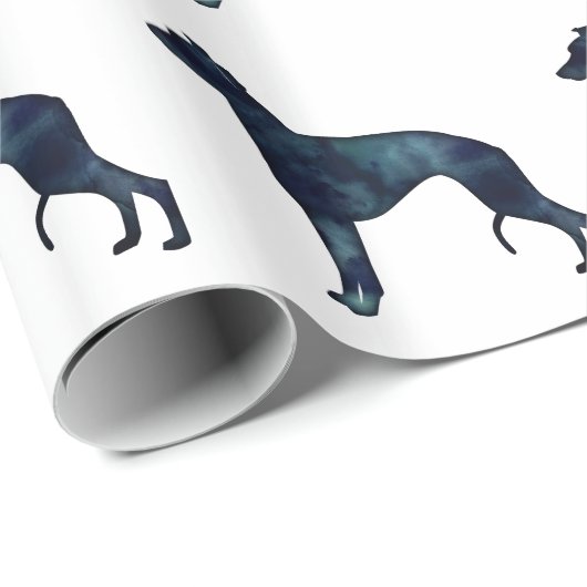 Whippet Hund Rasse Schwarze Wasserfarbe Silhouette Geschenkpapier (Rolleneckpunkt)