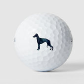 Whippet Hund Rasse Schwarze Wasserfarbe Silhouette Golfball (Vorderseite)