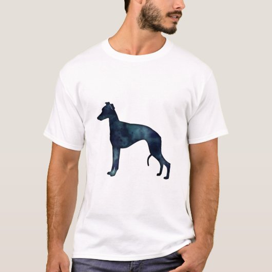 Whippet Hund Rasse Schwarze Wasserfarbe Silhouette T-Shirt (Vorderseite)