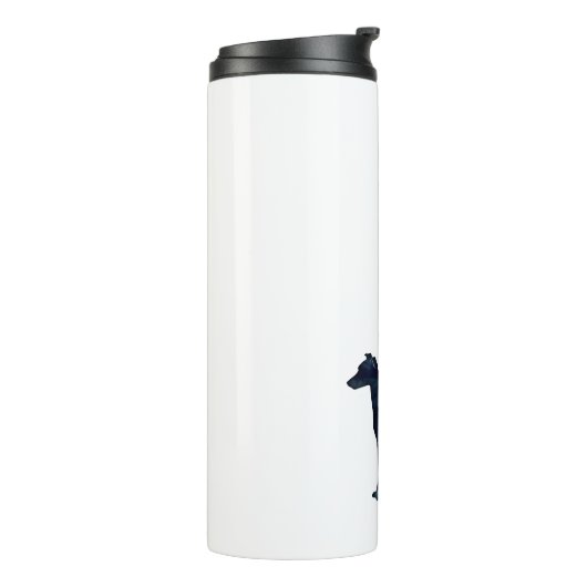 Whippet Hund Rasse Schwarze Wasserfarbe Silhouette Thermosbecher (Nach links gedreht)