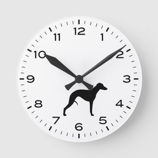 Whippet Hund Rasse Silhouette Runde Wanduhr (Vorderseite)