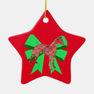 Whippet Hund Silhouette Green Bow Weihnachten Keramik Ornament