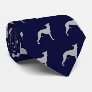 Whippet-Hund Silhouetten Muster Blau und Grau Krawatte