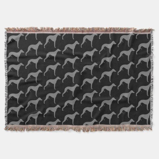 Whippet Hund Silhouetten Muster Schwarz und Grau Decke (Vorderseite)