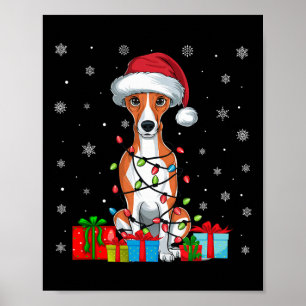 Whippet Hund Ugly Xmas Lights Weihnachtsmannmütze Poster