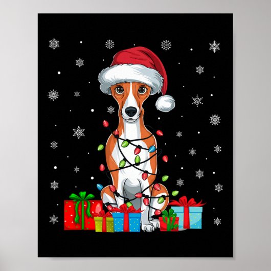 Whippet Hund Ugly Xmas Lights Weihnachtsmannmütze Poster (Vorne)