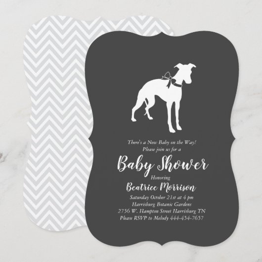 Whippet Hunde Babydusche neutral Einladung (Vorne/Hinten)