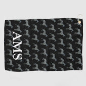 Whippet Italian Gray Hund Silhouette Y&B Grid Blac Golfhandtuch (Horizontal)