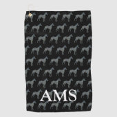 Whippet Italian Gray Hund Silhouette Y&B Grid Blac Golfhandtuch (Vorderseite)