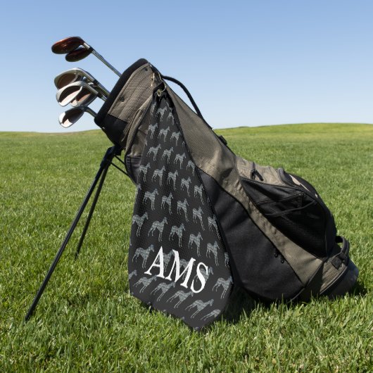 Whippet Italian Gray Hund Silhouette Y&B Grid Blac Golfhandtuch (Gras)