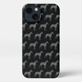 Whippet Italian Greyhound Dog Silhouett Grid Black iPhone 13 Hülle