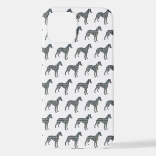 Whippet Italian Greyhound Dog Silhouett Grid White iPhone 12 Hülle