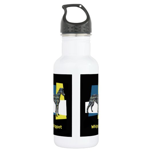 Whippet/Italian Greyhound Hund Silhouette Y&B Grid Edelstahlflasche (Rückseite)