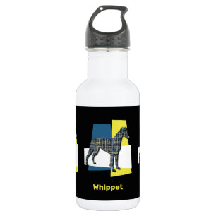 Whippet/Italian Greyhound Hund Silhouette Y&B Grid Edelstahlflasche
