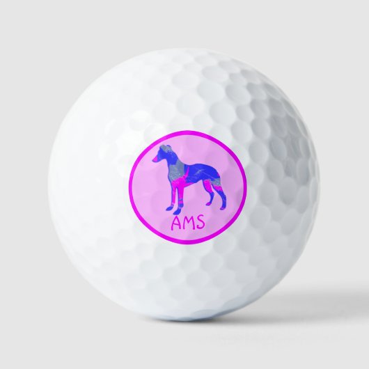 Whippet Italian Greyhound Pink Dog Silhouette Mono Golfball (Vorderseite)