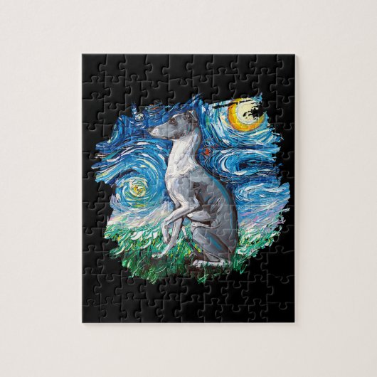 Whippet Italian Greyhound Starry Night Dog Art Puzzle (Vertikal)