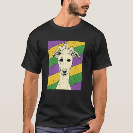 Whippet Jester Mardi Gras Dog Mom or Dad T-Shirt (Vorderseite)