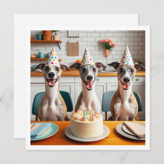 Whippet-Karte, Whippet-Geburtstag, Whippet Einladung (Vorne/Hinten)