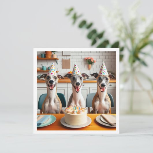 Whippet-Karte, Whippet-Geburtstag, Whippet Einladung (Stehend Vorderseite)