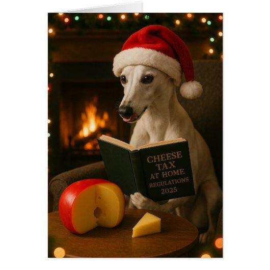 Whippet 'Käse-Steuer' Weihnachtskarte weiß/creme (Vorne)
