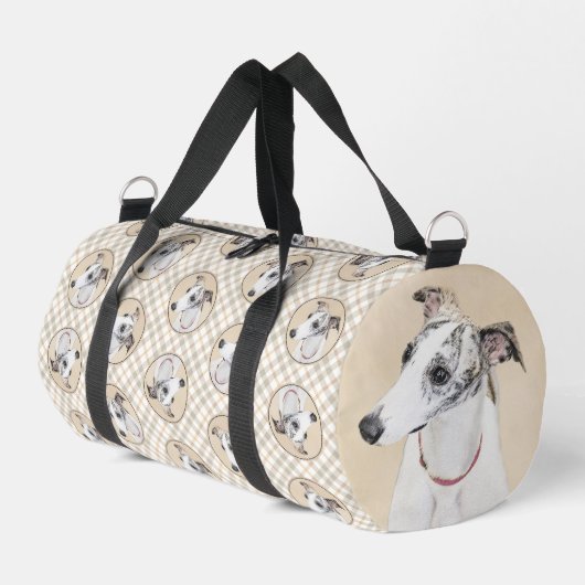 Whippet Malerei Brindle White Original Hunde Kunst Duffle Bag (Linke Seite)