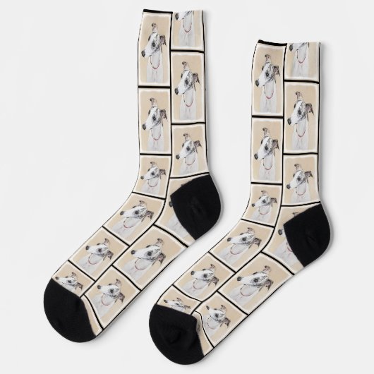 Whippet Malerei Brindle White Original Hunde Kunst Socken (Linkes Detail)